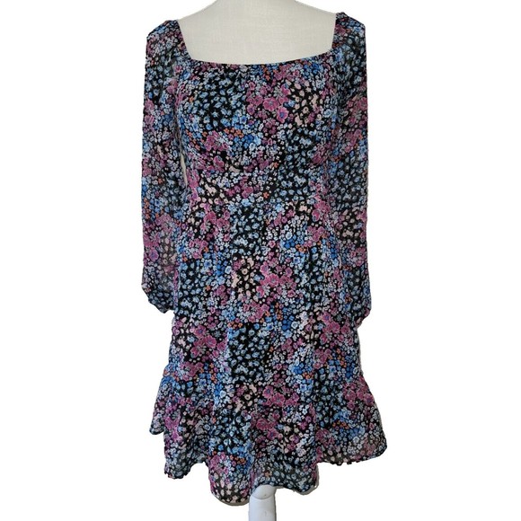 Rewind Womens Size Small‎ Floral Dress Tie Open Back Chiffon Long Sleeve Squaren - Picture 1 of 11